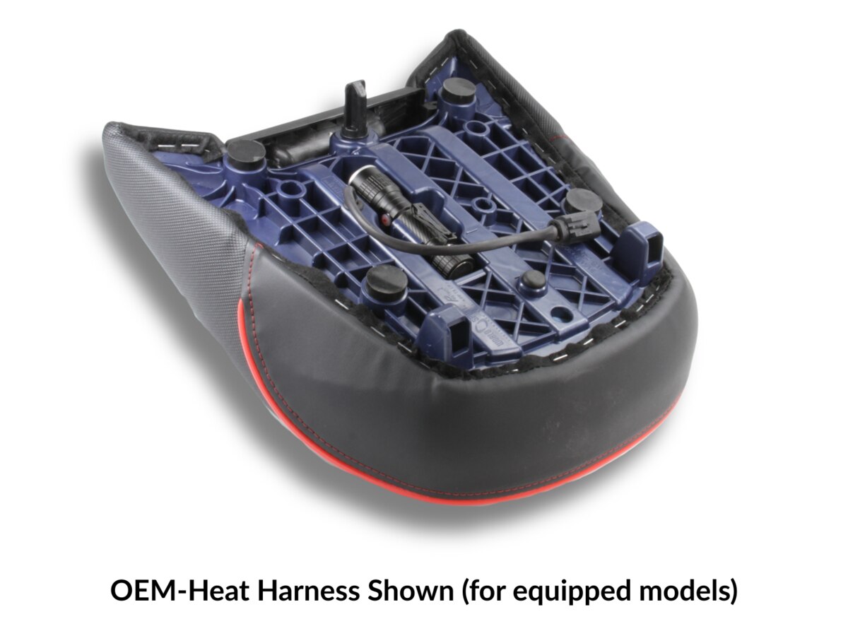 Featured is the rear seat only for the BMW R 1300 GSA with the built-in flashlight and OEM-Heat Harness. Available in Performance Plus all black.